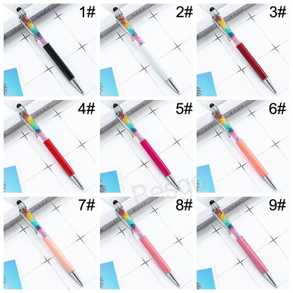 Wholesale Crystal Metal Ballpoint Pen Rainbow Student Writing Ballpoints Mobile Phone Touch Pen Diamond Gift Pens School Office Supplies Bol