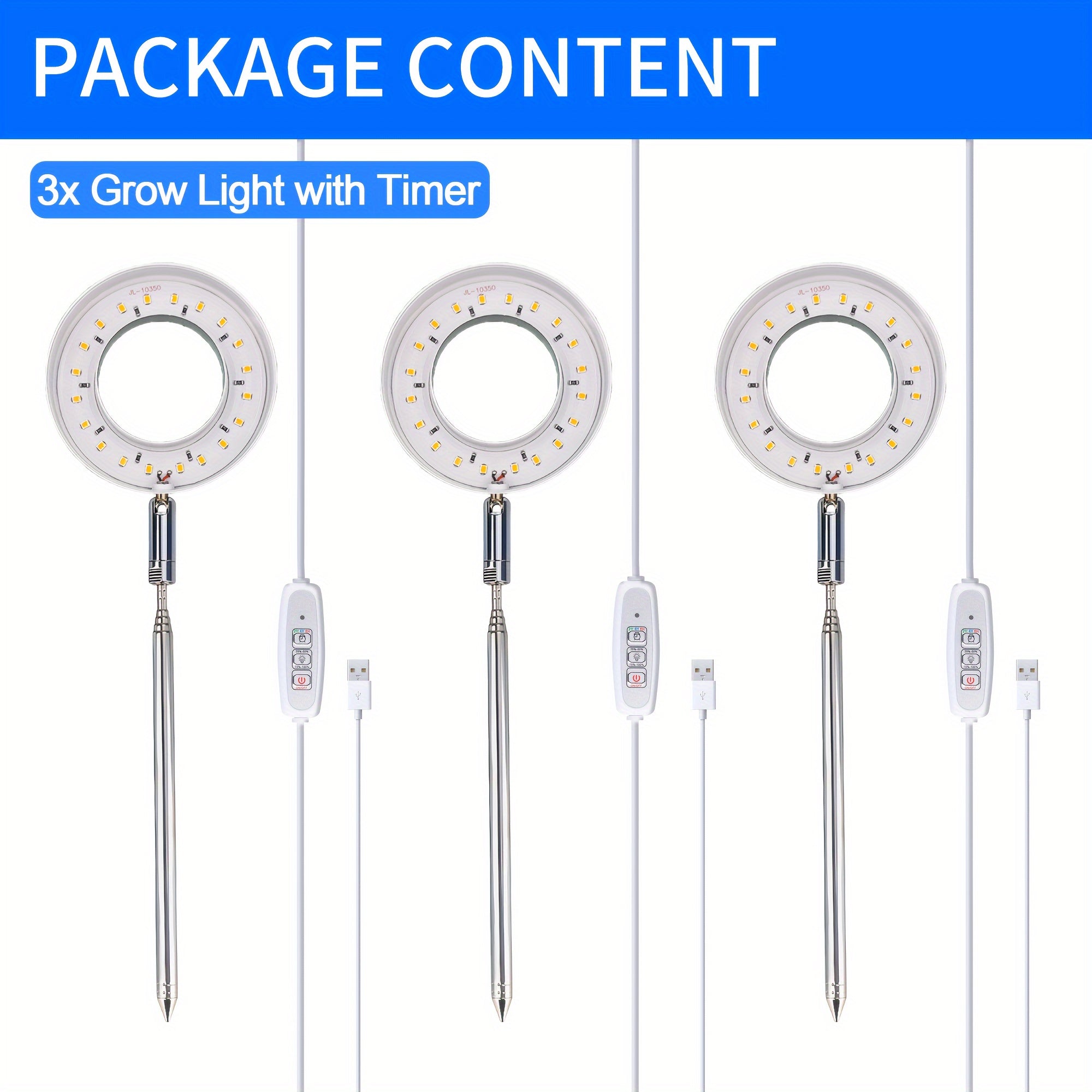 TEMU 3pcs Plant Grow Light, Led Plant Light For Indoor Plants Growing, Full Desk Growth Lamp With Automatic Timer For 2h-4h-8h, 4 Dimmable Levels,