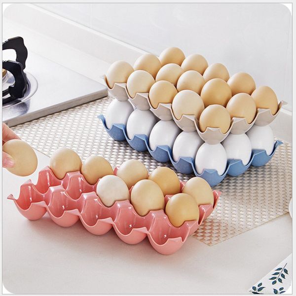 Kitchen Refrigerator Egg Storage Box 15 Grid Practical Eggs Holder Plastic Tray Stackable Eggs Shelf Case Organizer