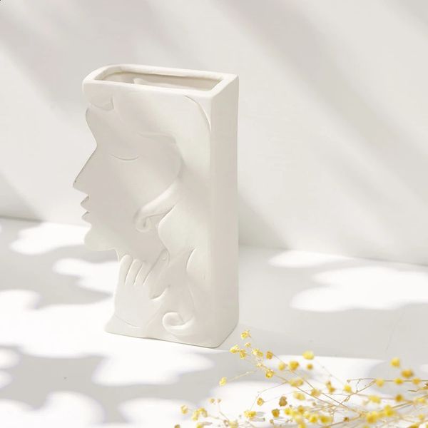 Nordic Creative Ceramic Vase For Flower Arrangement Abstract Face Art Home Dining Room Living Room Decor Geometric Shape 250113