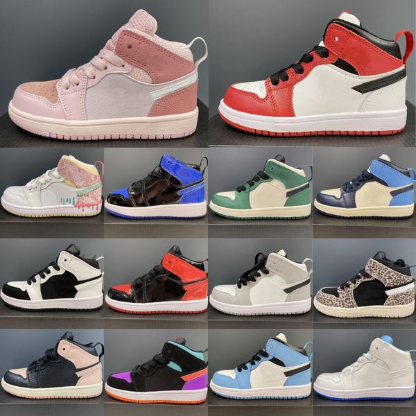 Kids Sneakers 1s Digital Pink 1 Toddler Shoes Mid Boys Basketball UNC Chicago Kid Shoe Black Youth Trainers Girls Children Leopard Bred Lost