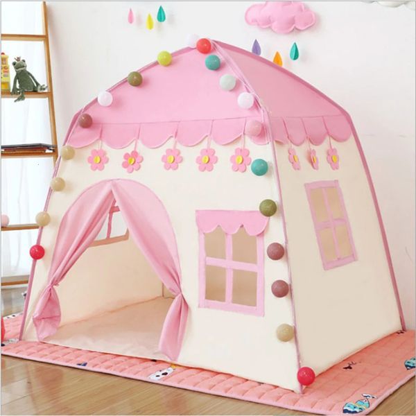 Toy 130CM Portable Children&#039;s Tent Folding Kids Tents Baby Play House Large Girls Pink Princess Castle Child Room Decor 231023