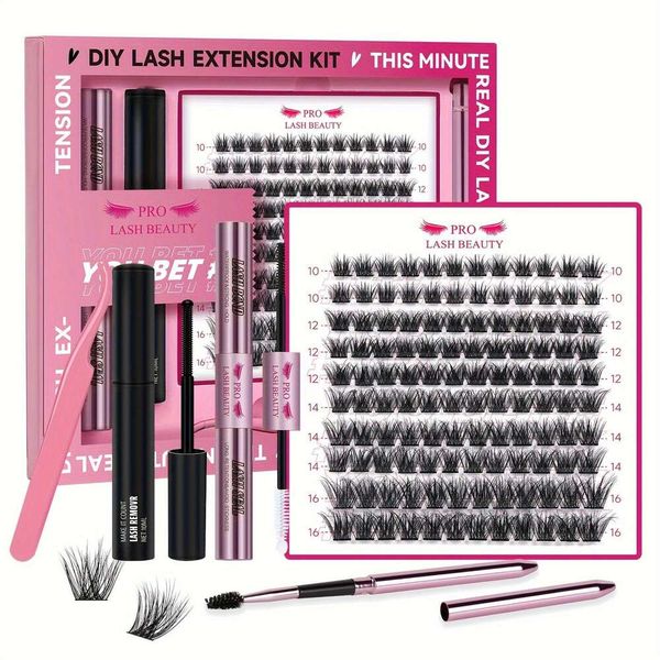 Set 3D Fluffy Cluster 120 Single Eyelashes, Comes with Adhesive and Sealing Lash Clamp, Makeup Remover, Eyelash Grafting Set, Suitable for B