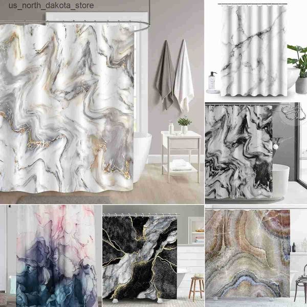 Shower Curtains Grey marble ink textured shower curtain set abstract modern shower curtain for bathroom decoration waterproof washable fabri