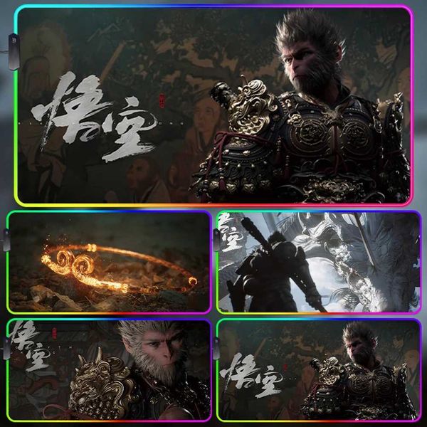 Black Myth WuKong RGB Big M Mat Large LED Cputer Laptop Gamer Pad Non-Slip Desk Pad Desk Protecor Mat PC Gaming AccessoriesT250121