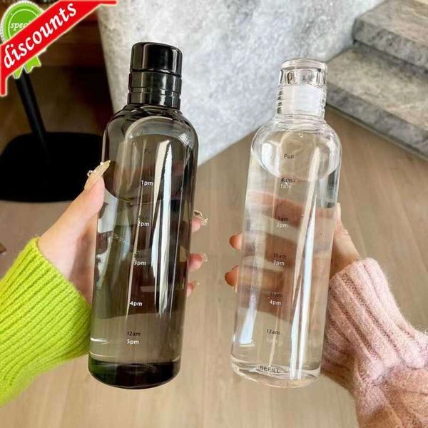 Upgrade 500-700ml Large Capacity Water Bottle Time Marker Transparent Plastic Leakproof Milk Cup Flask Drinkware Kid School Sport Camp
