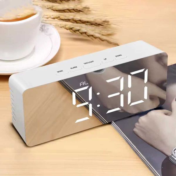 LED Mirror Digital Alarm Clock Snooze Time Electronic Large Time Temperature Display Night Mode Home Decoration Clock Y240904
