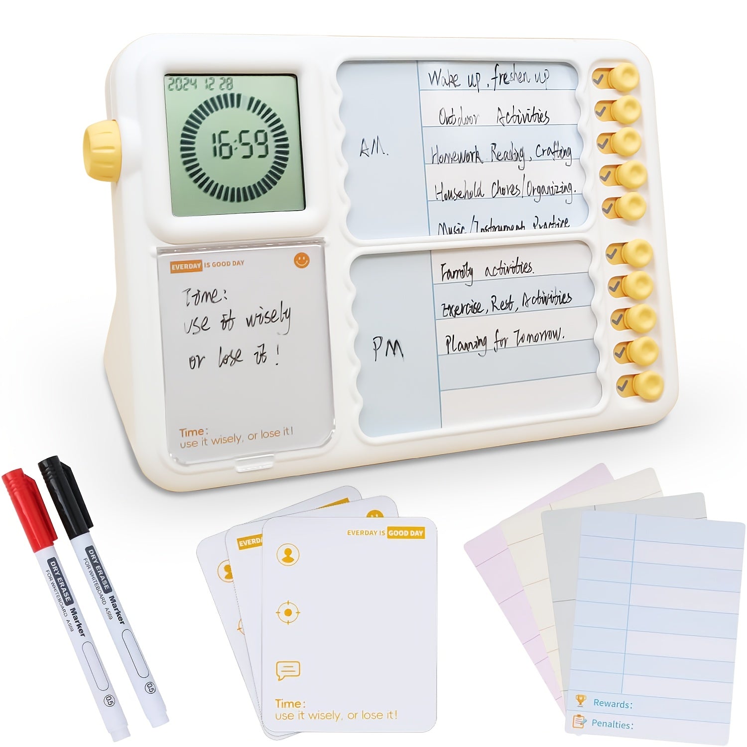 TEMU Visual Timer, Task Timer Schedule With Planner Board, For Office Use Desk, Self-regulation, Mute Timer For Classroom Home White