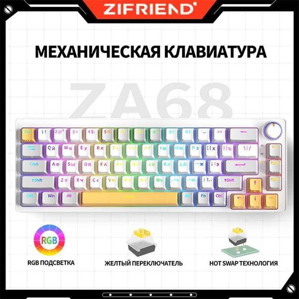 ZIFRIEND ZA68 Russian Mechanical Keyboard Wired Computer Keyboard RGB Backlit Knob Light Control Hot swappable TYPE-CM240715