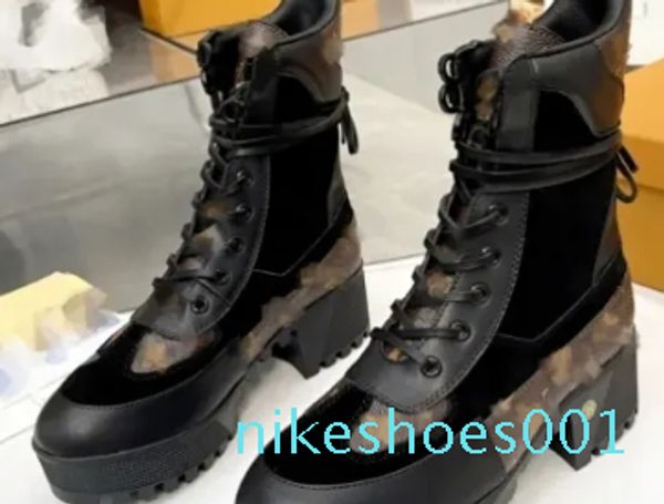 Designer Desert Combat s Winter Biker Moto booties Chunky Lace Up Zip Sneakers