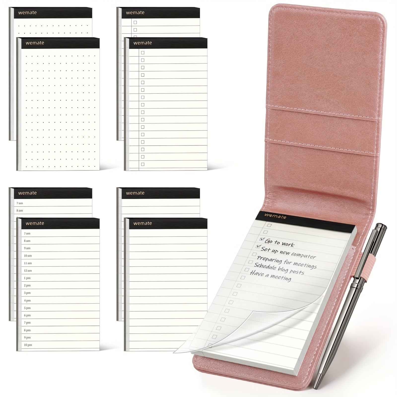 TEMU 10pcs Small Notepad Holder Set Pocket Notebook - Included Mini Pocket Notepad Holder Set With 8 Memo Book Refills And Metal Pen For Meetings, ,