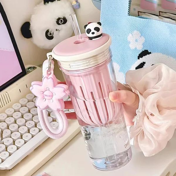 650ml Kawaii Sakura And Panda Water Bottle With Filter Cute Tritan Sport Ice Coffee Tea Juice Cups Gym Bottle For Girl Women 241016
