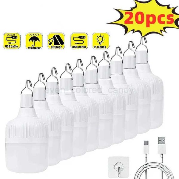 20-1pc Rechargeable Led Bulb Portable Camping Light Bulb Emergency Lighting Flashlight Lights Outdoor Picnics Hanging Tent LightB240731