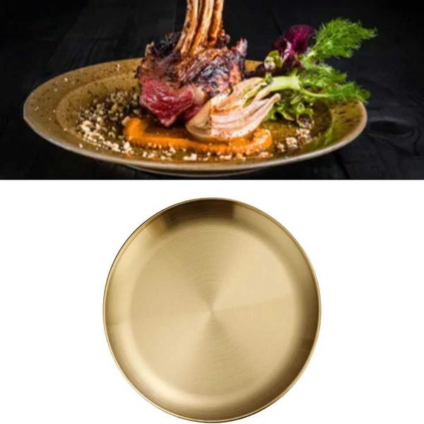 Gold Stainless Steel Plate Round Metal Dinner Plates Reusable Kitchen Dinnerware Food Serving Round Appetizer Dishes for ResT250205