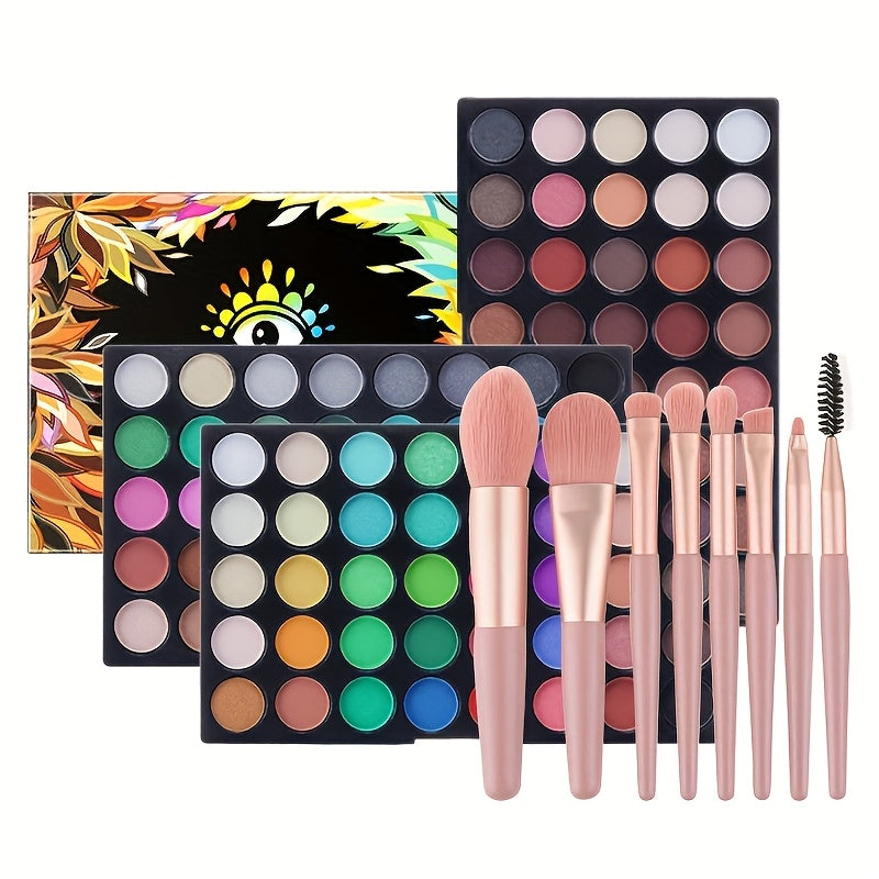 TEMU 120 Color Eye Shadow With 8 Makeup Brushes Multi Color Eye Stage Makeup Cosplay Pearlescent Matte Multi Color Eye Shadow, Day Gift
