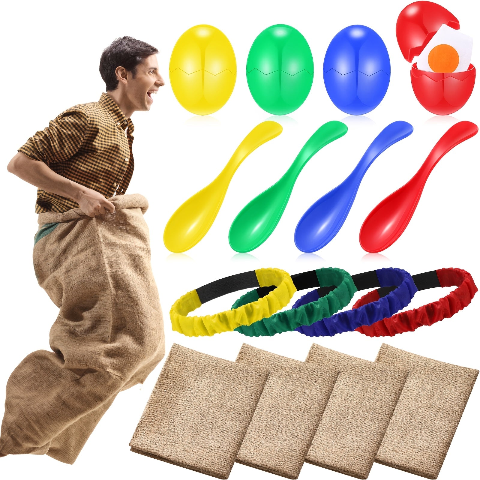 TEMU 12pcs Potato Sack Race Bags Outdoor Lawn Games With Egg Spoon Race Games, Bands Carnival Games Outside Birthday Party For Family