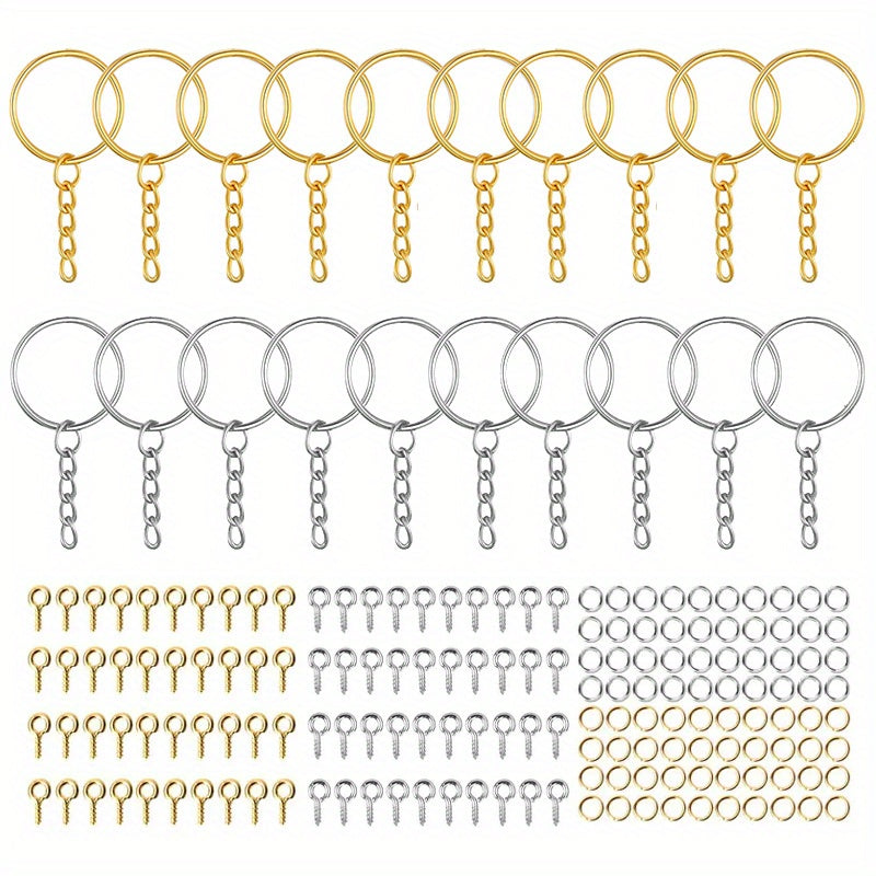 TEMU 220pcs Key Ring Set 20 Keyrings Chain Link Metal Key Ring Hoops Jump Rings + 100 Pins 24mm Split Key Ring For Diy Keyring Crafts Jewelry,