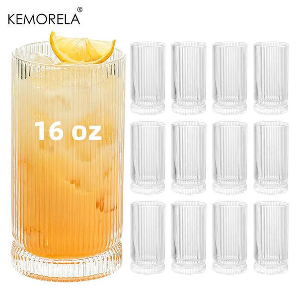 12Pcs Ribbed Cup Origami Style 16Oz Glass Cups Elegant Ripple Vintage Glassware Set For Tails Beverages And Ice Coffee