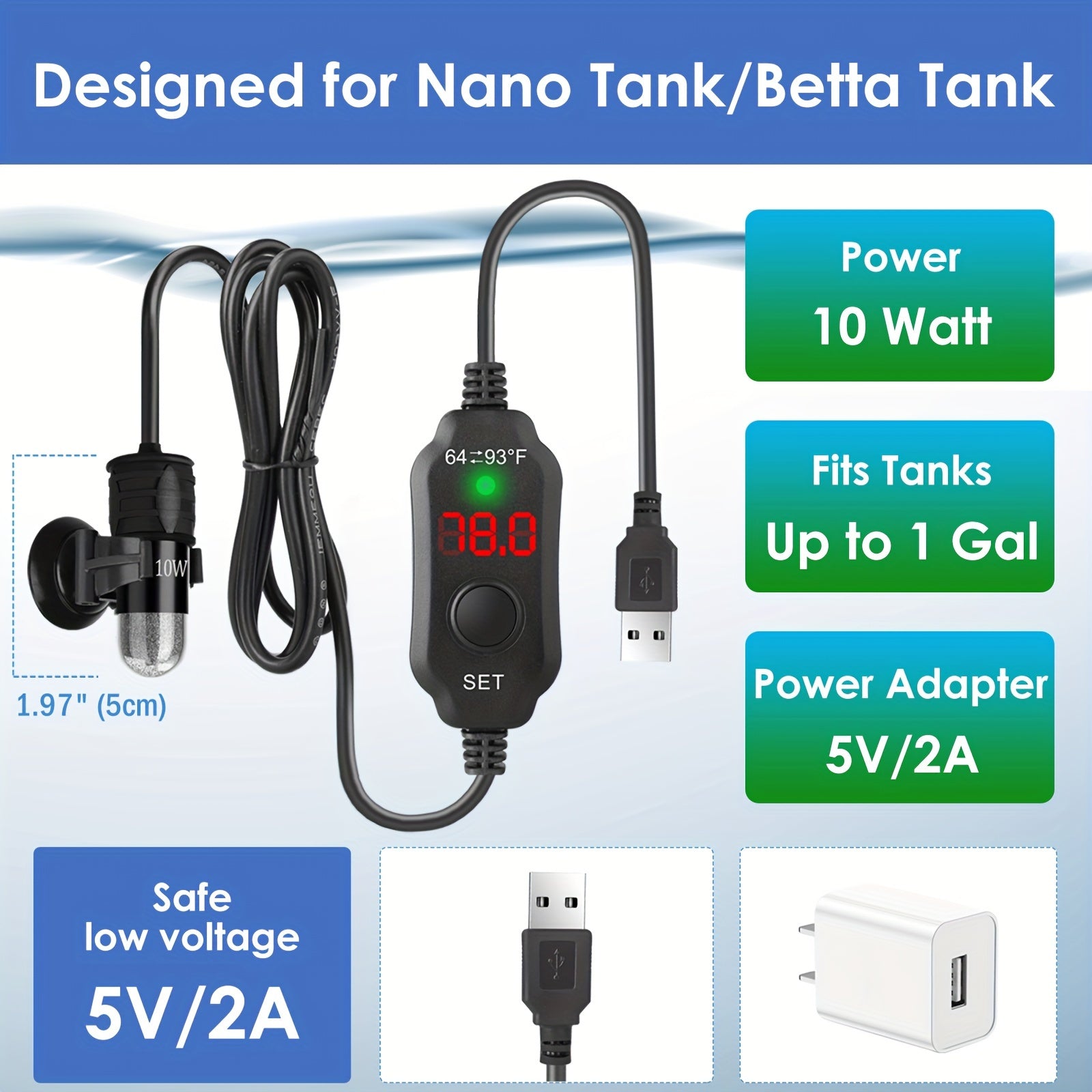 TEMU Aquamiracle Adjustable Aquarium Heater Submersible Fish Tank Heater Betta Heater Turtle Heater Super Aquarium Heater With Digital Display