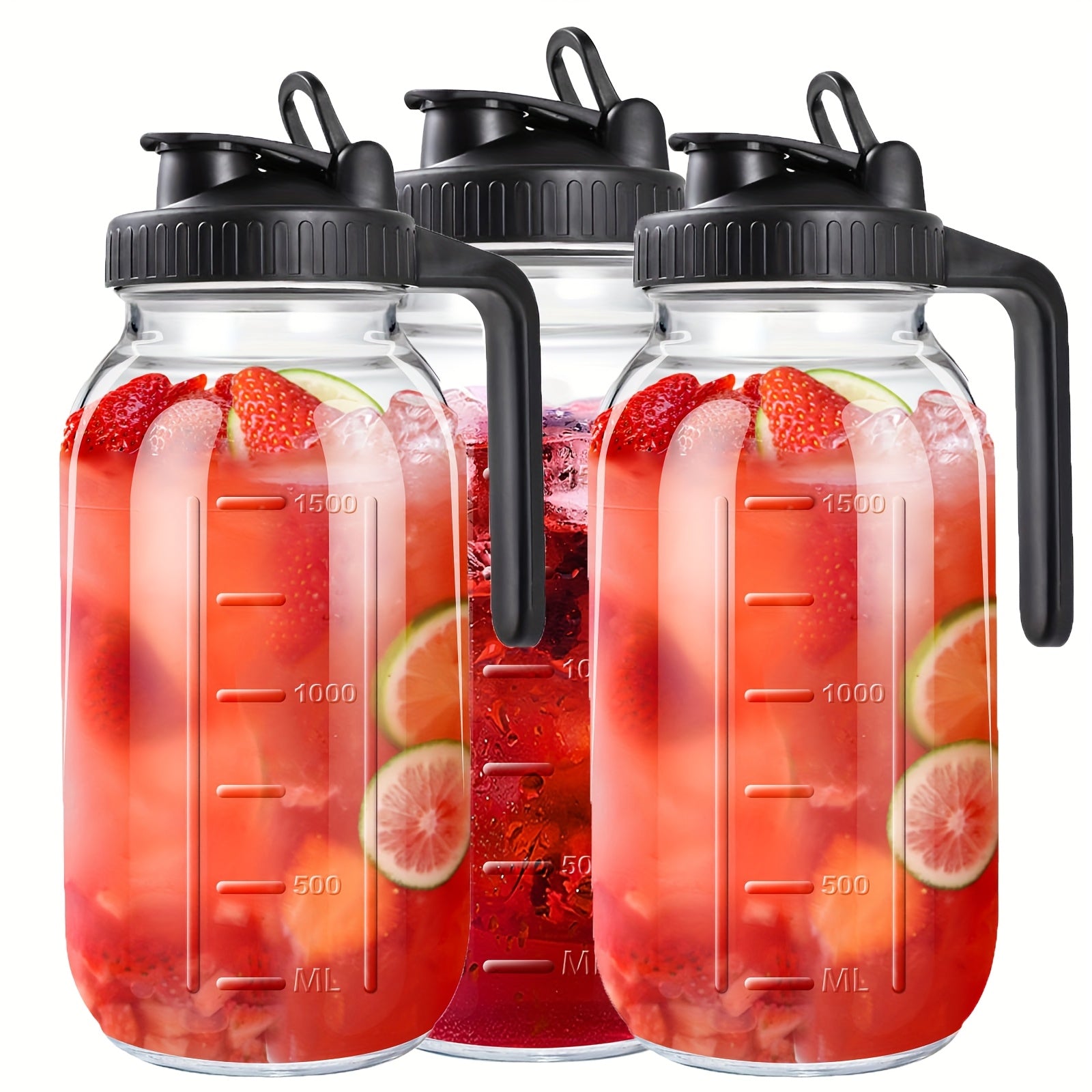 TEMU Large Capacity Glass Jugs, Mason Jars With Lids, Leak-proof Glass Jars With Pouring Spout Handles, Juice Jugs, Americano Coffee Storage, Great