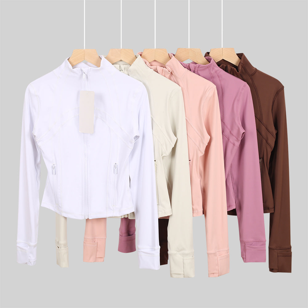 Women Sports Jacket Crop Top With Gold Zipper Fiess Gym Long Sleeve Tops Breathable High Elasticity Slim Fitting Yoga Coats Quick Dry Activewear Spo