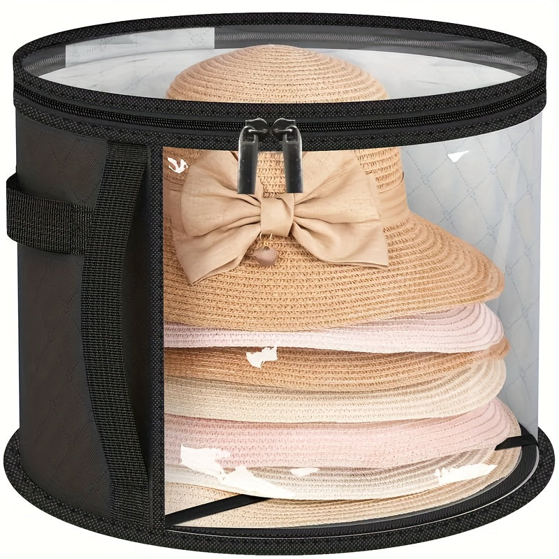 TEMU 1pc Extra Large Foldable Hat Storage Box - Luggage Handle Wraps With Reinforced Handle, Clear Window, Dual Zipper, And Fixed Shoulder Strap,