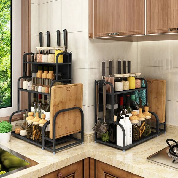 Kitchen Stainless Steel Seasoning Utensils Household Complete Shelf Multi-Functional Countertop Storage Rack 240118