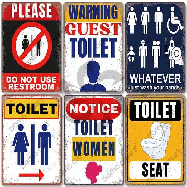 Toilet Warning Signs Metal Plaque Vintage Man Lady Funny Restroom Poster Metal Tin Plates Wall Decor for Bathroom Market Bar Pub Z250118