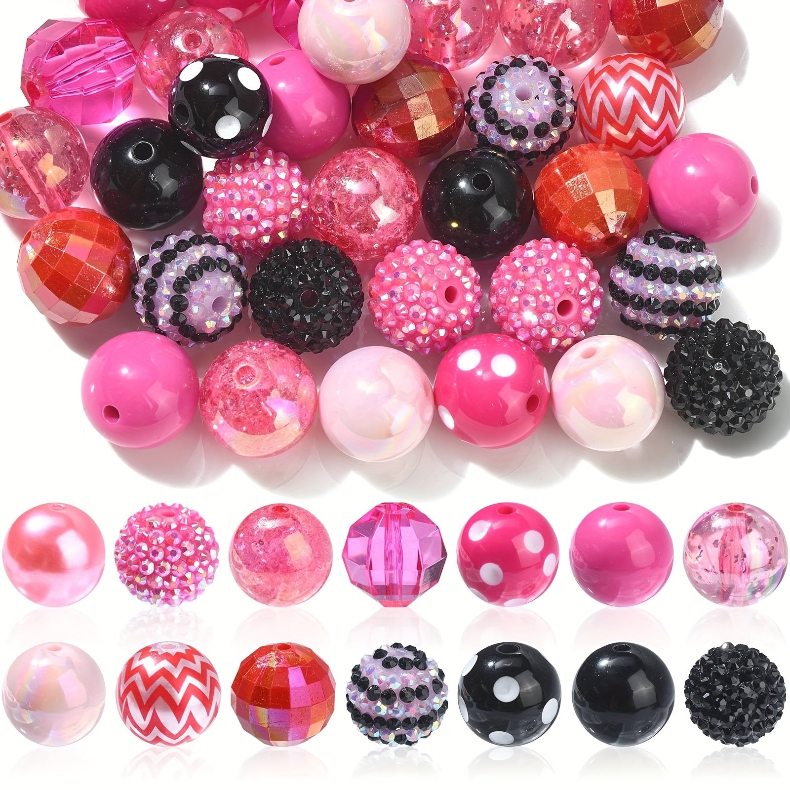 TEMU 50pcs 20mm Acrylic Beads Sets Colorful Resin Bubblegum Round Spacer Beads Large Chunky Plastic Beads For Valentine's Day Decor