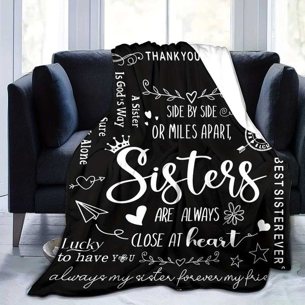 1pc Soft Cozy Slogan Print Flannel Blanket - Warm Throw for Sofa Bed Couch Camping Office Travel-Perfect Gift for SisterXJ241210