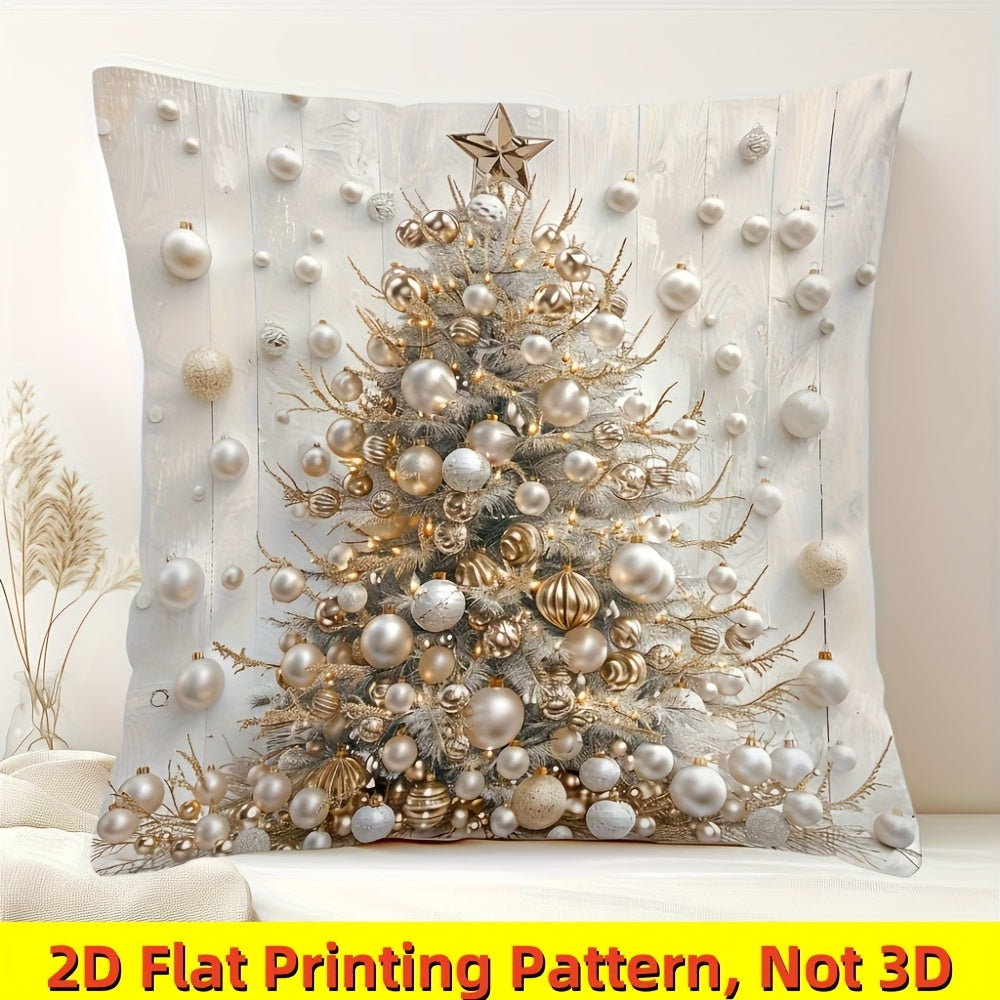 TEMU 2d Flat, Fabric Home Decor Christmas Minimalist Pillowcase With Pearl Christmas , 45x45cm (excludes Insert)
