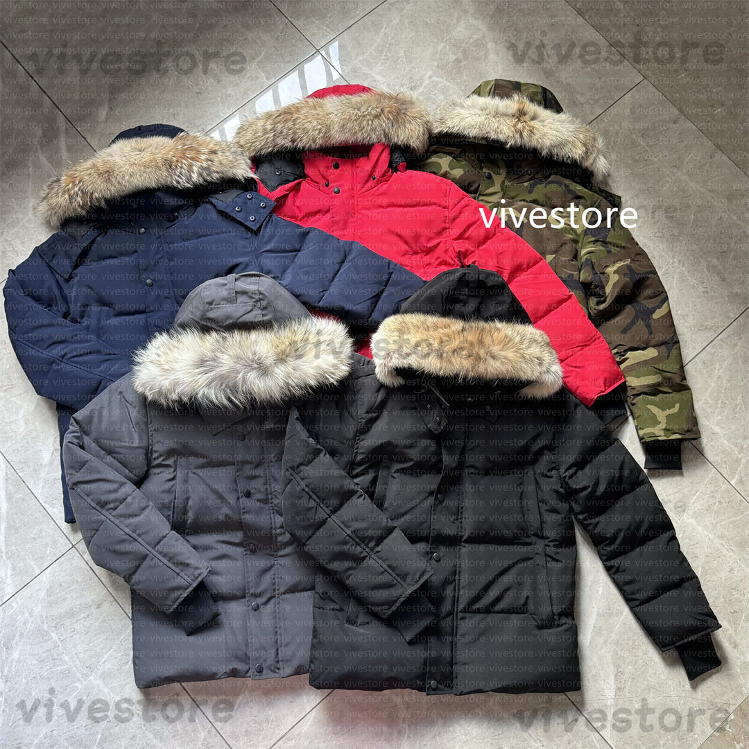Men Puffer Jackets Designer Real Wolf Fur Outdoor Canada Wyndham Windbreaker Goosecoats Outerwear Hooded Fourrure Down Jackets Coat