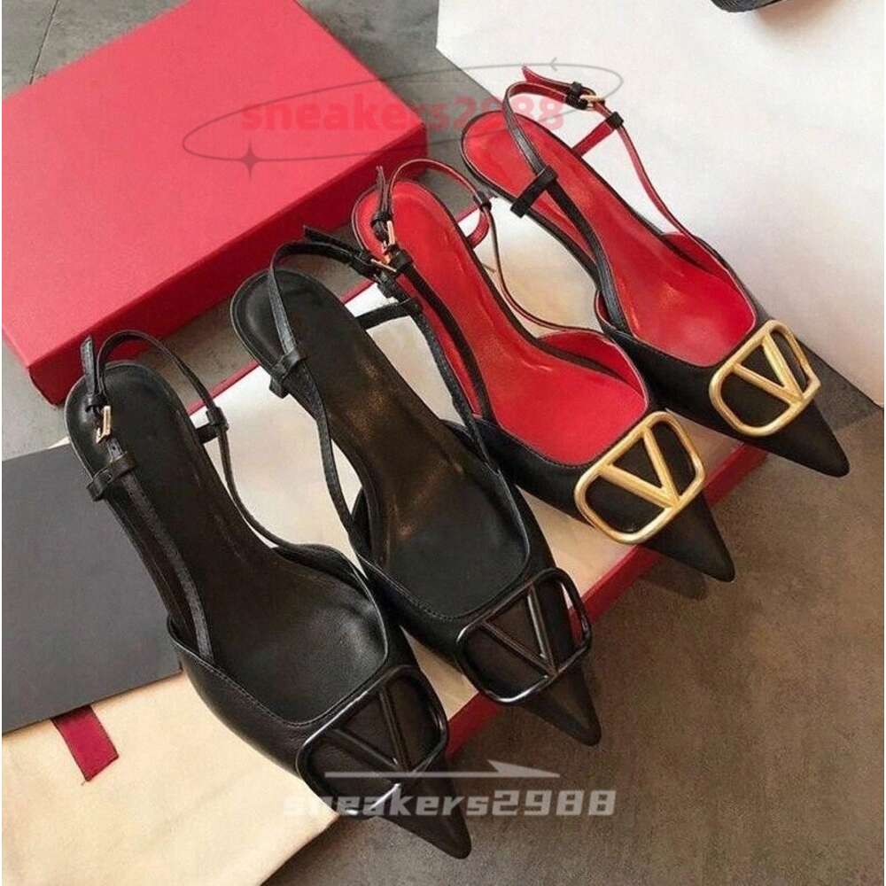 Designer high heels sandals luxury casual high heels sandals classic metal buckle pointed thin summer genuine leather Women party wedding shoes