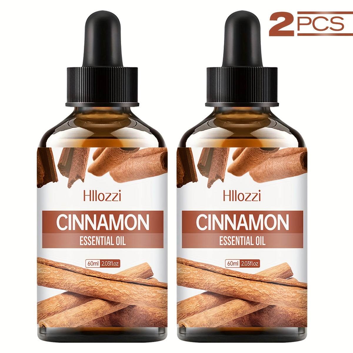 TEMU 2pcs Hillzzi Cinnamon Essential Oil 60ml-2.03fl.oz Each - For, Massage, Diy Candles & Soap Making, Home Fragrance, Relaxation & Relax, Dropper ,