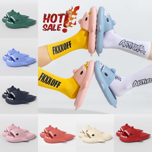 2024 Fashion Shark Slippers For Women Men Outdoor Beach Slides Bathroom Non-slip Thick Sandals Home Couple Flat Shoe Shark Flip Flops