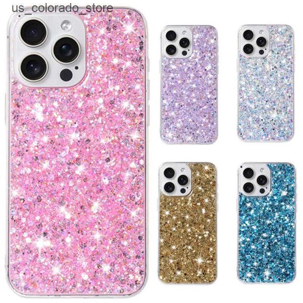 Cell Phone Cases Starry Glitter Pink Sequin Phone Case For IPhone 16 15 14 13 12 11 Pro Max X XR 7 8 Plus SE2 Hard Silicone Anti-fall Back C