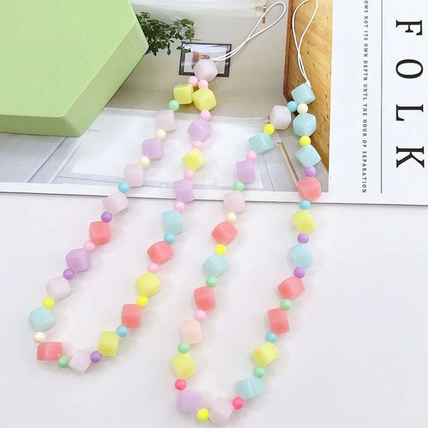 ddmygifts Jewelry New Acrylic Block Chain Bead Hanging Candy Color Anti Drop Phone Rope Female A