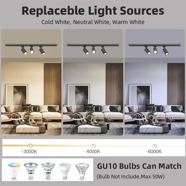 GU10 Track Lamp LED Rails Spot Light Track lighting Set Replaceable Spotlight Ceiling Lamp Fixture For Living Room Clothing ShopCL240730