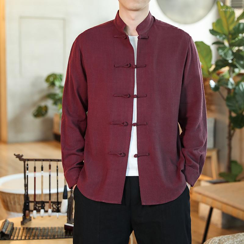 Men&#039;s Casual Shirts Chinese Traditional Tang Suit Hanfu Kimono Shirt Solid Color Men&#039;s Cardigan Cheongsam Collar Jacket Retro Button Top