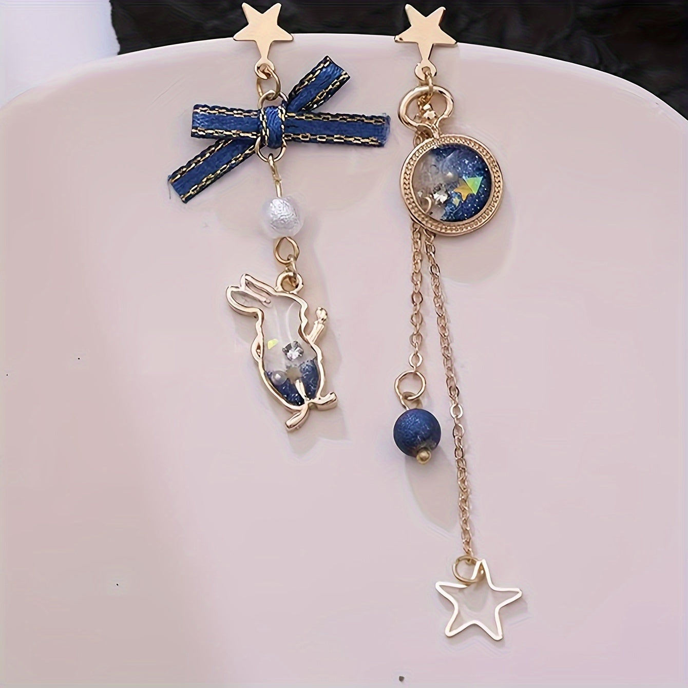 TEMU Chic Vintage-inspired Bow & Bunny Drop Earrings - Alloy, Casual Attire