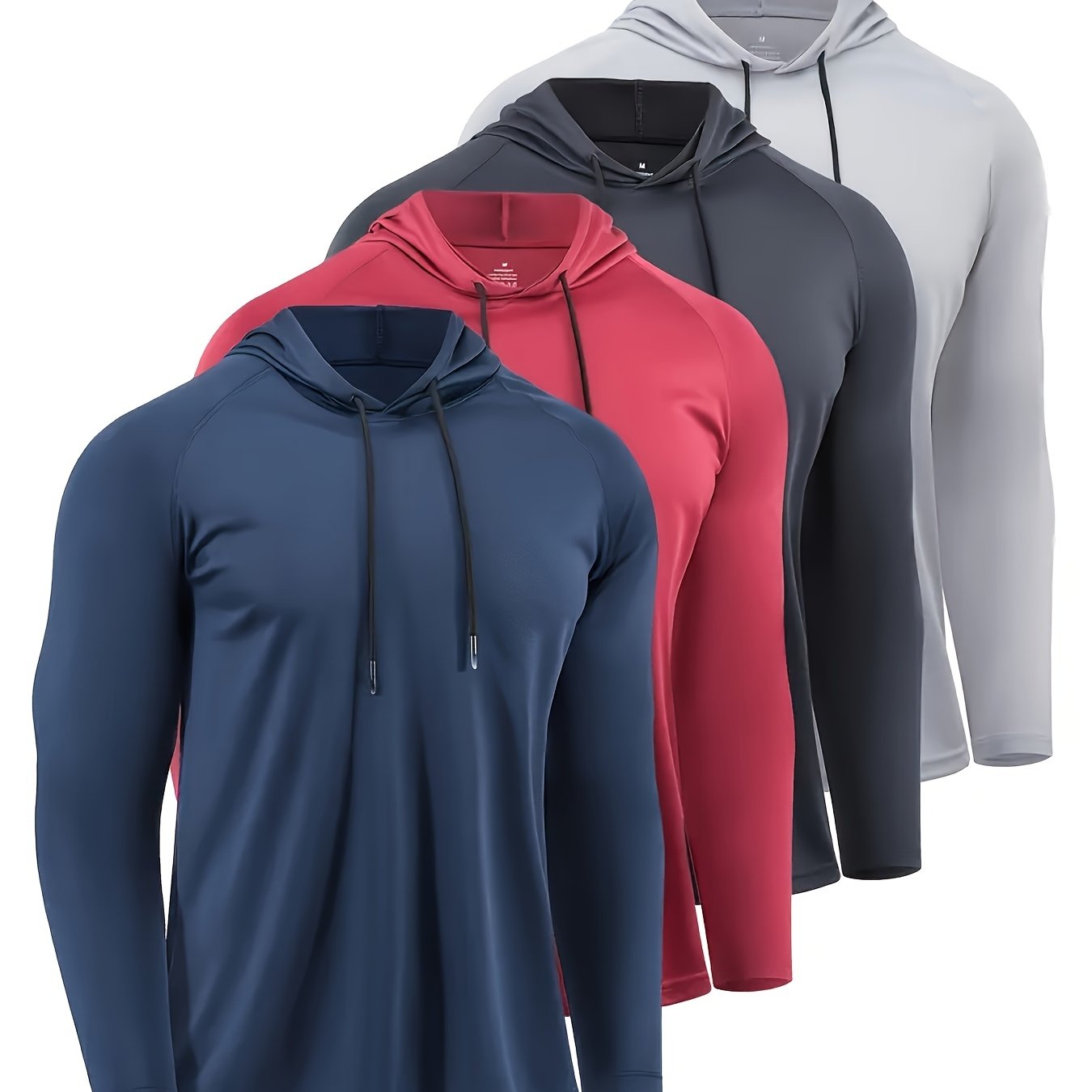 TEMU 4 Packs Men's Sports Top Hooded Drawstring Long Sleeved T-shirt, Suitable For Fitness, Exercise, And Outdoor Travel