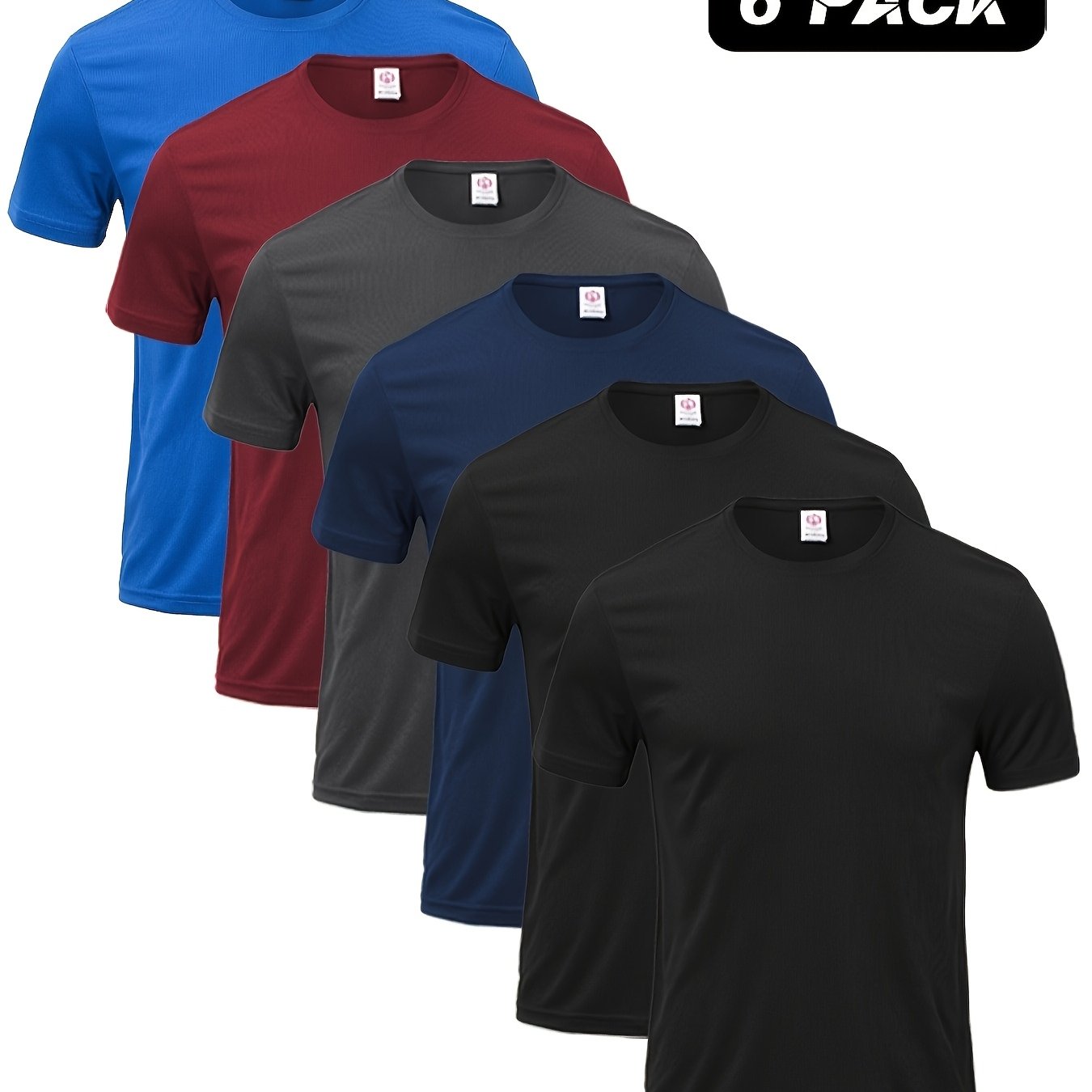 TEMU Mens T-shorts 6 Pack Summer Lightweight Quick Dry Athletic Shirts Outdoor Sun Protection Mesh Breathable Crewneck Workout T Shirts.
