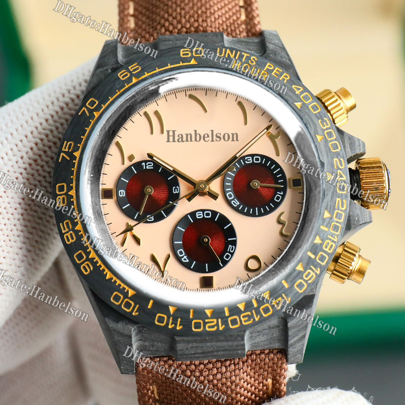 Carbon Men Watch Automatic Movement Brown Nylon strap Clock 14 Colors Middle East Digital Face Mens Wristwatch 40MM Sapphire Glass carbon fiber Uhr