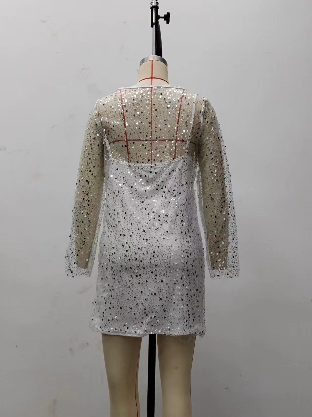 (395) Women&#039;s large and small bubble beads see-through mesh two-piece suspender dress