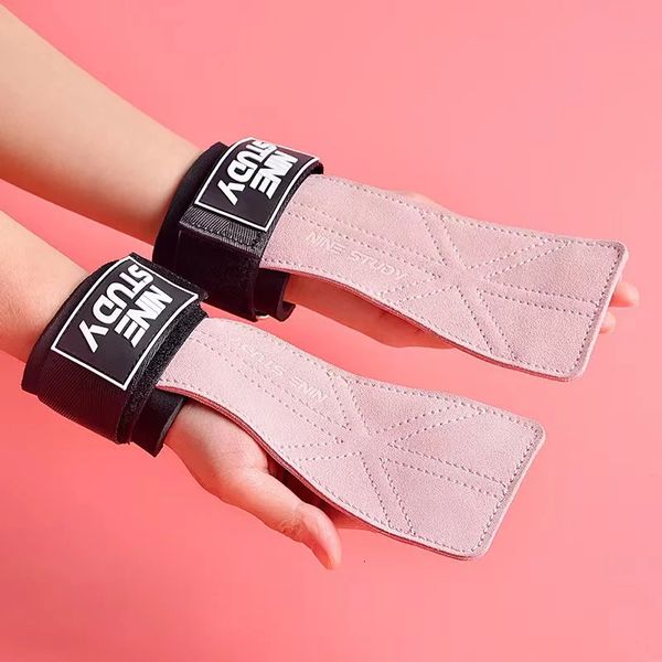 1Pair Cowhide Gym Gloves Pull-up Lifting Gymnastic Crossfit Anti-Skid Belt Wraps Support Palm Protection Pad Gloves For Women 241008