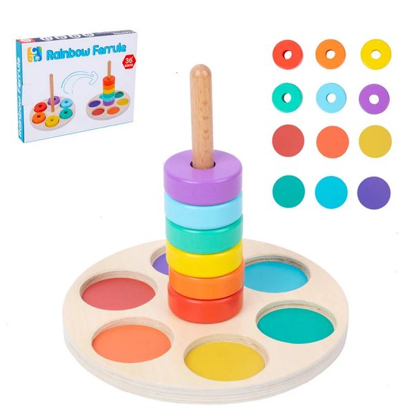 Baby Wooden Rainbow Stacking Toy Montessori Coloerful Blocks Classification and Nested Games Fine Motor Training Shape Matching 250114