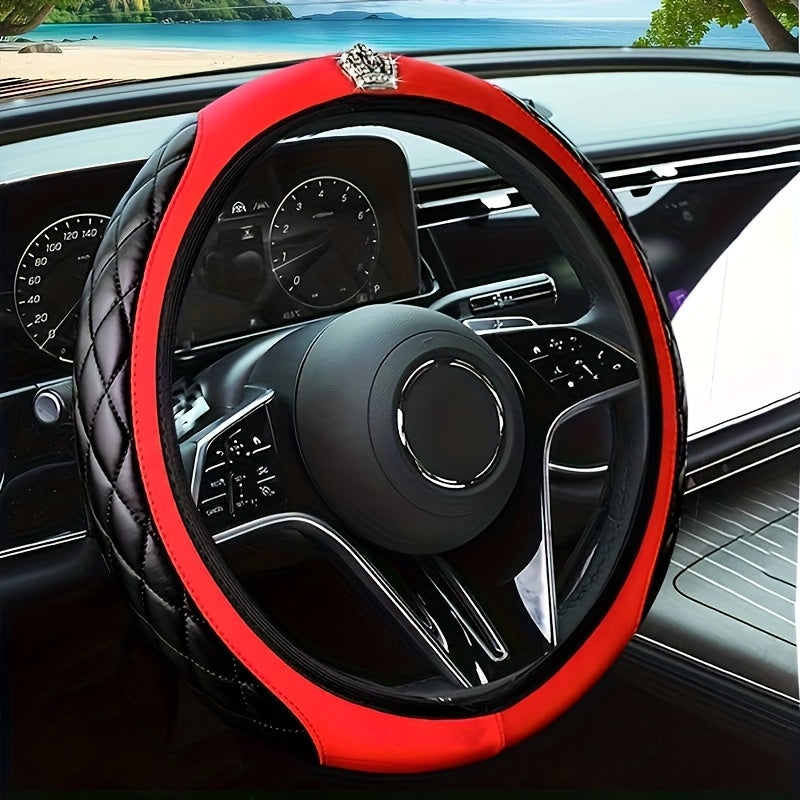 TEMU 1 Luxury Textured Car Steering Wheel Cover, Pupu Pu Two-color Stitching, Male And Female Gm Interior Assembly, Suitable For -15 Inches