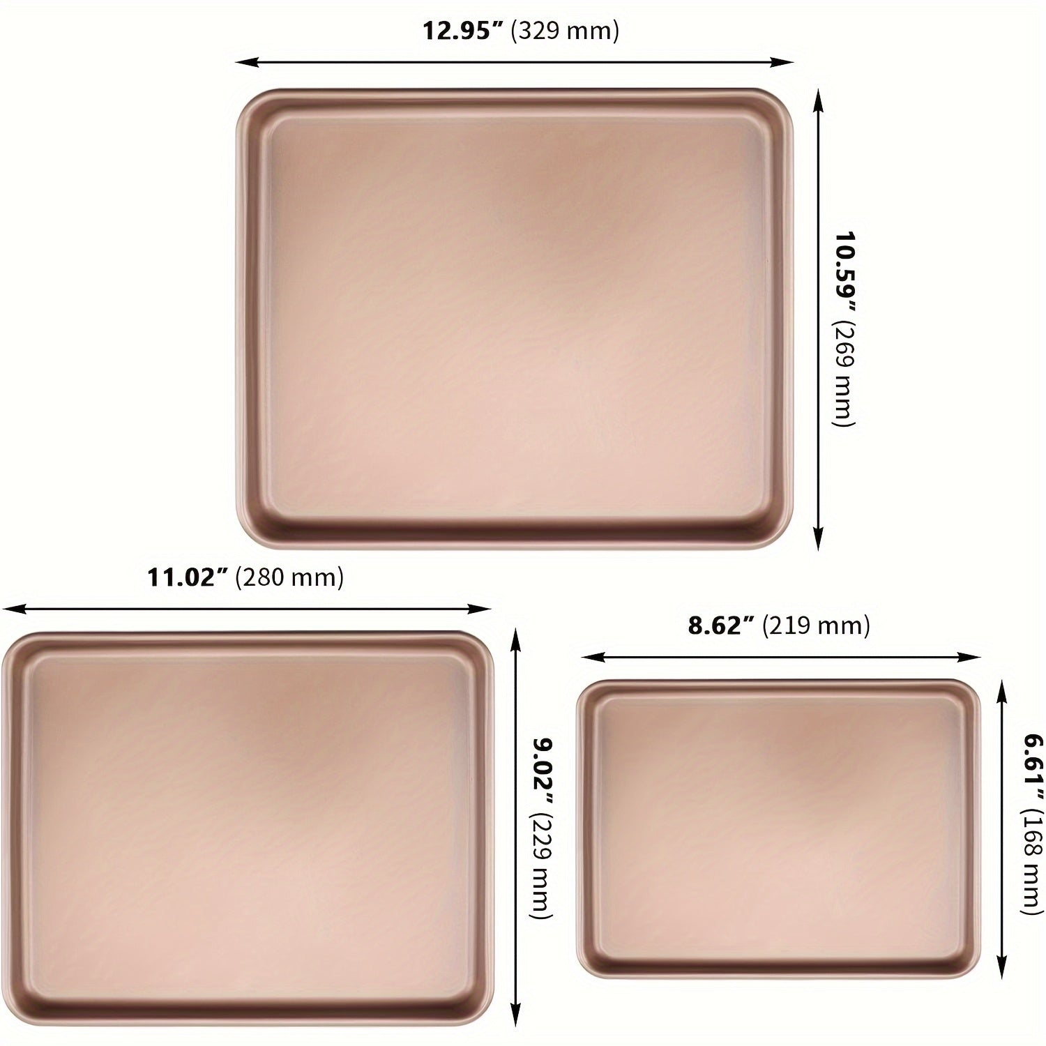 TEMU 3 Pieces Baking Tray Sets, 9 11 13 Inch Nonstick Baking Sheets For Oven, Cake Pan Set Rectangular Bakeware For Brownie Cake Bread Cookie, Golden