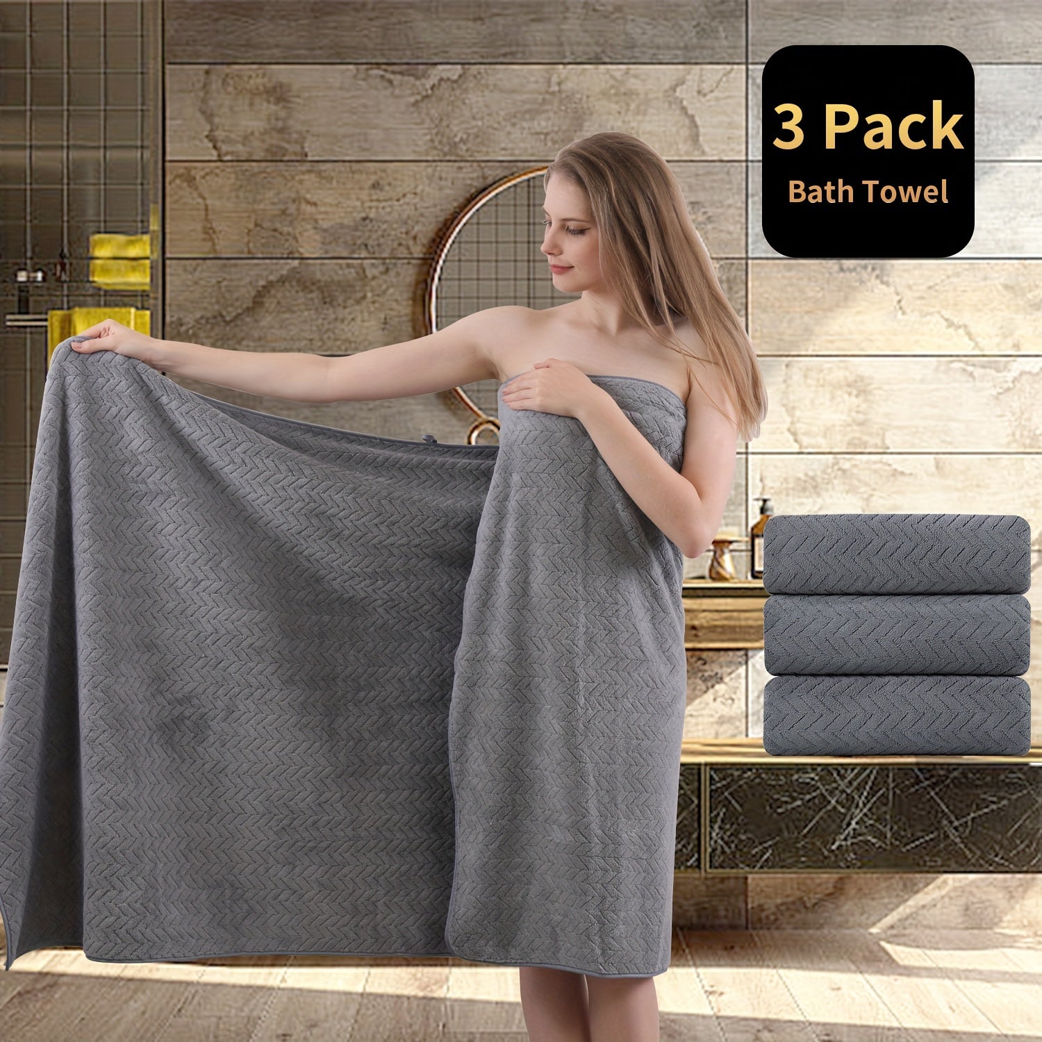 TEMU 3 Pack Extra Large Bath Towel Set, 35"x 70" Absorbent Quick Dry Oversized Bath Towels Microfiber Bath Sheets Soft Shower Towels For Bathroom Gym