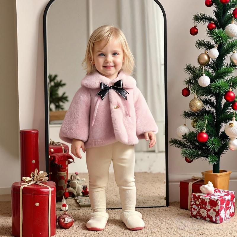 Jackets Baby Clothes Winter Bow And Ball Solid Color Tops Lapel Warm Thickened Simple Outerwear Cute Casual Girl&#039;s Coat